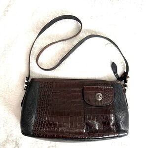 Brighton Vintage Black/Brown Croc-Embossed Shoulder Bag